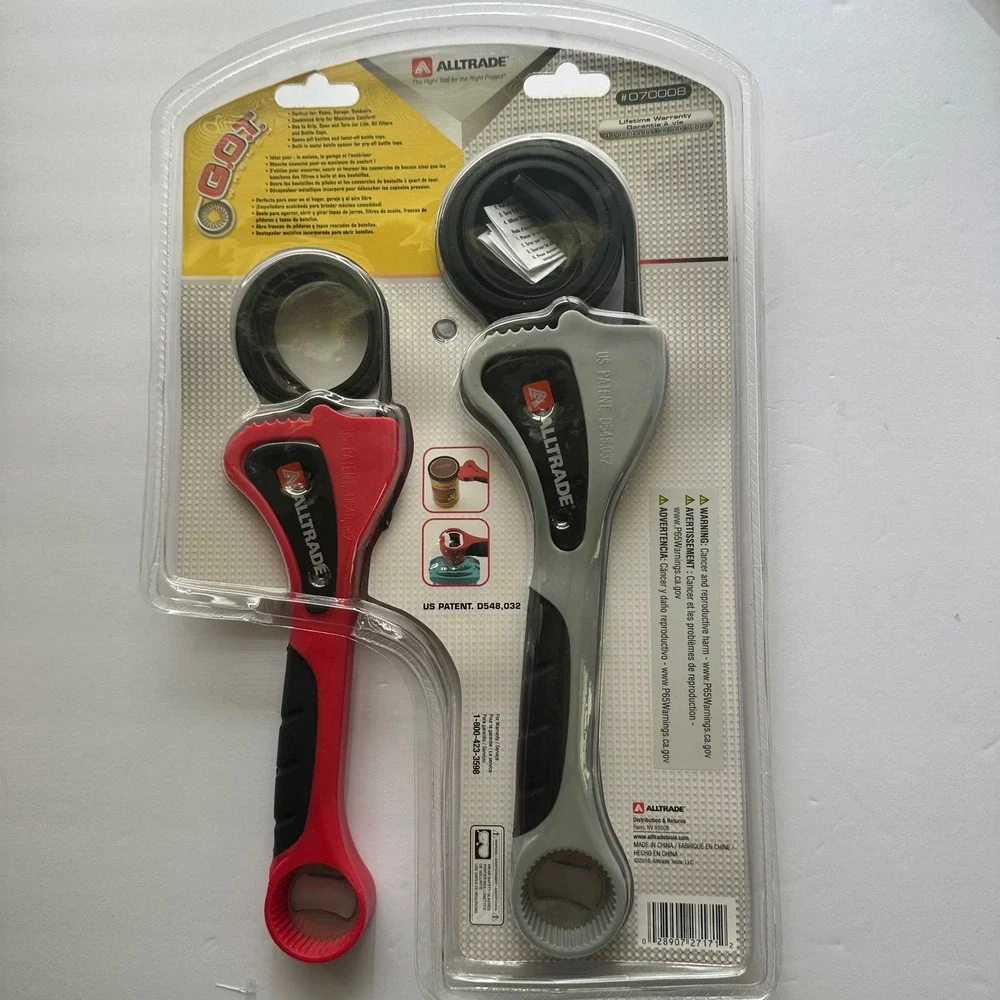 Alltrade GOT 2 Piece Strap Wrench Set Rubber Jar Opener Tool Grey Red 070008